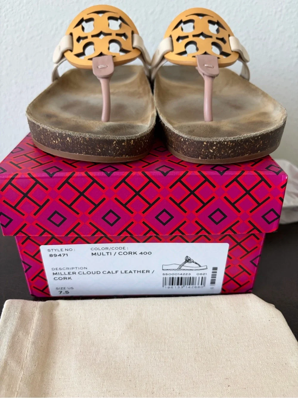 Tory Burch Miller CLOUD Sandals Calf Leather Multi Color Cork 7.5